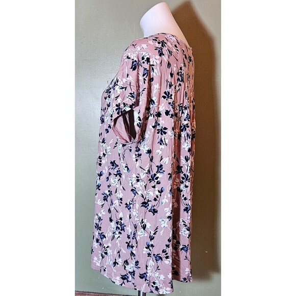 J Jill Wearever V-Neck Floral Back Pleat Short Sleeve Tunic Top Size XL - Picture 5 of 9